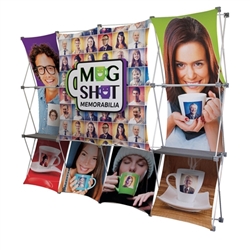10ft Deluxe Geometrix 3-D Tension Fabric PopUp Display Kit 12-quad with Full Fabric Graphics and Double-Sided Backwall. Eliminate background distractions and bring focus to your graphic banners includes a blockout liner for double-sided printing.
