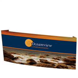8ft x 3.7ft x 1.36ft (L) Wide EuroFit Reception Counter Tension Fabric Floor Double-Sided Display Kit will command attention at any trade show or event. The attractive shape of this reception podium is sure to catch their eye at your trade show or event.