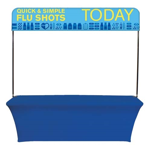 8ft Over The Top Header Trade Show Display Kit. Our largest most stylish table top display lets you create multiple looks with just one frame. Adjustable header and backing graphic for use on table top displays. Optional Floor Base for Over The Top Displa