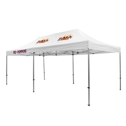 Outdoor 10ft x 20ft Premium Tents offer heavy duty commercial-grade popup frames designed for professional use. Canopies can customized with full color printing to display your company branding. Showcase your business name with our outdoor event tents.