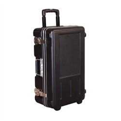 23ft x 17ft x 6.5ft 696 Wheeler Molded Wheeled Travel Case no Foam Filled. Ergonomically molded to provide a portable and durable solution, the 696 Wheeler case is perfect for sales people. Check as baggage, Carry on plane.