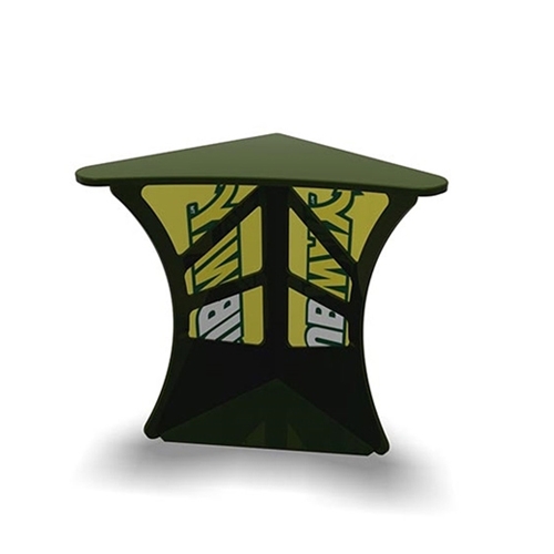 SOLO Magic Dino Corner Podium Display features a right angle corner shape for a nice trade show booth accessory podium for product demonstration. Tables and counters are designed to provide functional workspace and easily-accessible storage areas.