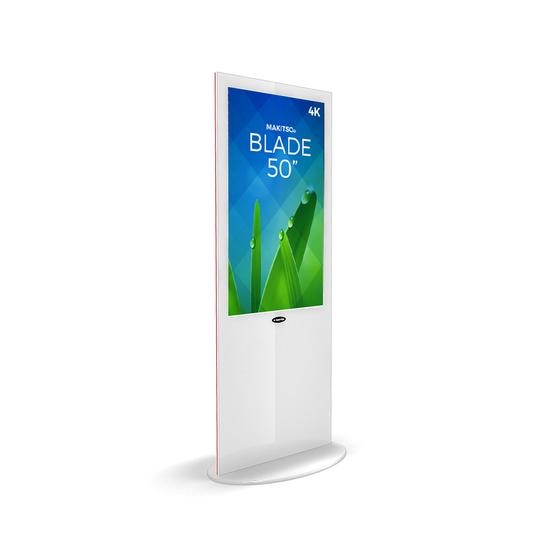Blade 50in LED Touch Screen Digital Signage White Kiosk V3WPT50. Event and trade show professionals can take advantage of the power that digital signage kiosk, when designing your next trade show booth think of incorporating flat-panel screens to make a b