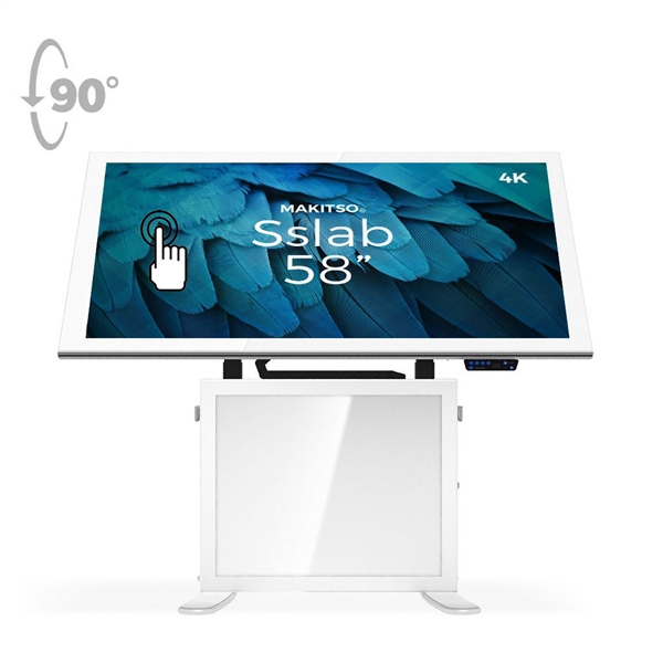 58in Makitso Sslab Touch Screen Interactive Digital Signage Screen White Table Display with Pro content driver. Create a memorable experience for students, hotel and restaurant patrons, potential clients at trade shows with customized touch screen tables