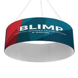 8ft x24in Single Sided MAKITSO Blimp Circle Hanging Tension Fabric Banner. It's easy for trade show booths to get lost in the crowd. Create excitement and make your booth more visible by displaying our custom Ceiling Hanging Banner Displays