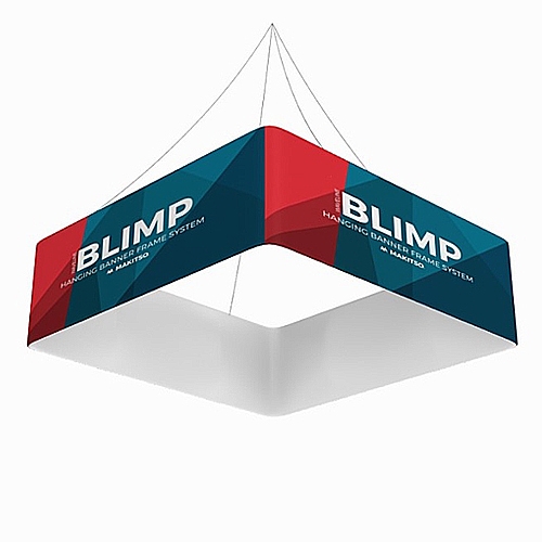 8ft x 24in MAKITSO Blimp Quad Hanging Tension Fabric Banner Single Sided. Blimp Quad Square Hanging Sign is an impressive and affordable trade show and exhibit hanging sign, offers high-end graphics.