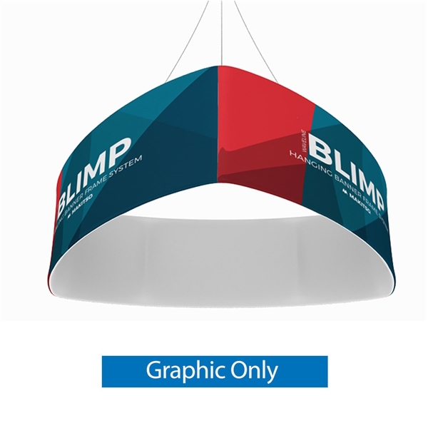 12ft x 32in MAKITSO Blimp Curved TRIO (Triangle) Hanging Tension Fabric Banner Single Sided Graphic Only. This overhead signage features curved triangle shape, lightweight aluminum frame, high quality fabric graphic and fast shipping