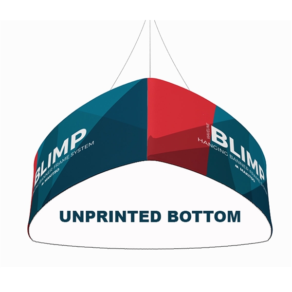 12ft x 32in MAKITSO Blimp Curved TRIO (Triangle)  Hanging Tension Fabric Banner with Blank Bottom. This overhead signage features curved triangle shape, lightweight aluminum frame, high quality fabric graphic and fast shipping