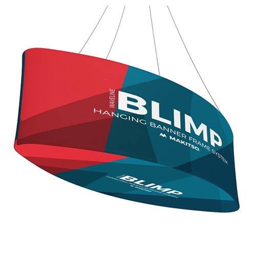 12ft x 24in MAKITSO Blimp Ellipse Hanging Tension Fabric Banner with Printed Bottom. Hanging Banner Displays: high-quality print graphic, lightweight aluminum frame, largest variety of Ellipse Hanging signs for trade shows.