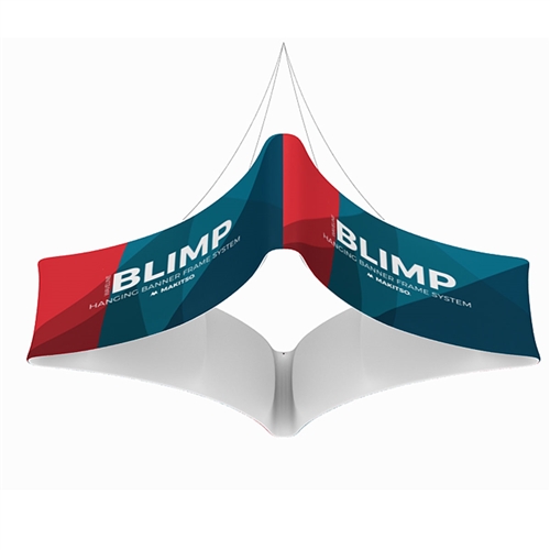 12ft x 48in MAKITSO Blimp Quad Curve Hanging Tension Fabric Banner Single Sided. These uniquely shaped hanging banners is effective way to represent your company on trade show.  Superior dye-sublimation graphic, light aluminum frame, variety of sizes.