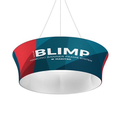 10ft x 36in MAKITSO Blimp Tube Tapered Hanging Tension Fabric Banner Single Sided. Blimp series of hanging signs for trade show made from light aluminum, wrapped in a vibrant dye-sublimation graphic print. Hang overhead from ceilings or truss systems.