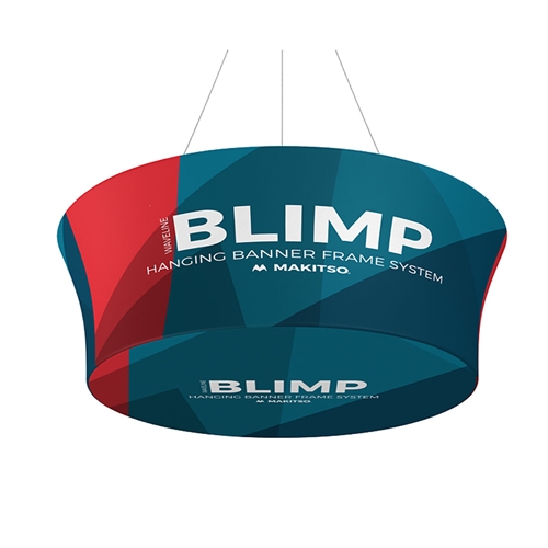 10' x 48'' MAKITSO Blimp Tube Tapered Hanging Tension Fabric Banner With Printed Bottom. Blimp series of hanging signs for trade show made from light aluminum, wrapped in a vibrant dye-sublimation graphic print. Hang overhead from ceilings or truss system