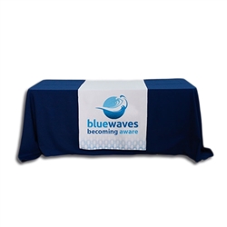 Sylish and elegant, this 30in x 84in Draped table runner elevates your brand presentaiton at any trade show or event space.  All table cloths are custom printed using dye-sub technology, utilize wrinkel resistant fabric and are washable for easy care.