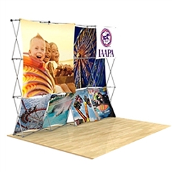 10ft x 90in 3D Snap Tension Fabric Display Layout 4 with Square Hard Case is unique product offering for Trade Show. The Xpressions series offers many of the features the exhibitors look for in a high quality trade show pop up background displays