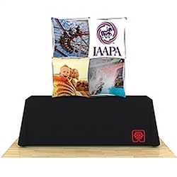 5ft x 5ft 3D Snap 2x2 Table Top Layout 2 (Table Throw Not Included) pop up display in the perfect tabletop size. Interchangeable, dye-sublimated fabric banners create an unlimited number of looks with one tabletop display. Xpressions SNAP displays.