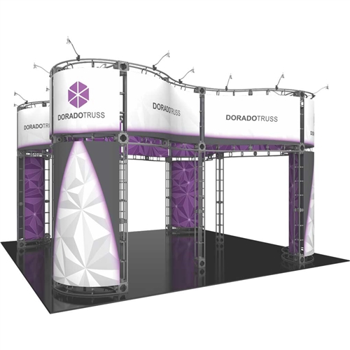 20ft x 20ft Island Dorado Orbital Express Truss Display with Fabric Graphic is the next generation in dynamic trade show exhibits. Dorado Orbital Express Truss Kit is a premium trade show display is designed to be used in a 20ft x 20ft exhibit space