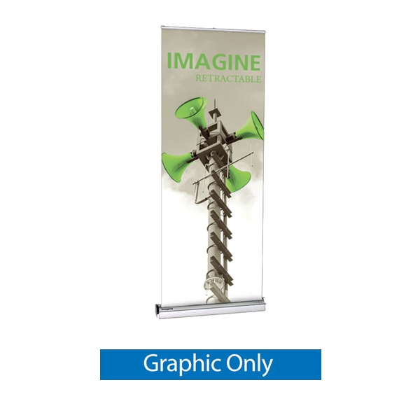 33.5in Imagine Interchangeable Cassette Retractable Banner Stand with Vinyl Banner is a premium, single-sided cassette retractable banner stand display for frequent graphics changes and switch-outs, our most popular removable cassette roller system