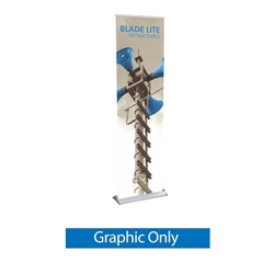 Replacement Vinyl Banner for 15.75in Blade Lite Retractable Banner Stand. The Blade Lite retractable banner stand has a graphic that is easy to change on the spot making it ideal for traveling exhibitors!