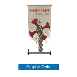 Vinyl Banner Only for 16in x 63in Phoenix Mini Full Height Retractable Tabletop Banner. Phoenix Mini a small tabletop-sized version of larger roll-up signs. Ideal for retail store point of purchase counter tops, convention tables, or just about anywhere.