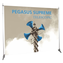 10ft x 8ft Pegasus Supreme Telescopic Silver Banner Stand with Vinyl Banner  are one of the most universal promotional displays used throughout trade show or events. Pegasus Supreme and Pegasus Standard Banner Stand are best Backwall Display.