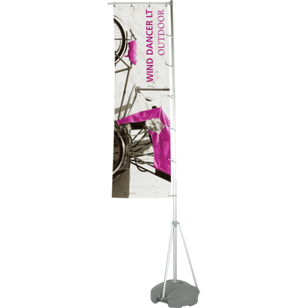 The Wind Dancer LT Hardware Only is a great option for outdoor and indoor banner display with an adjustable display height of up to 13ft 6in Comes with a hollow base allowing the option of adding either water or sand as a weighting agent