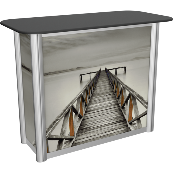 Linear Trade Show Podium with Rear Door  is a great option for exhibitors looking for a high quality trade show exhibit counter with full graphic printing. Trades show counters and podiums offer great style and functionality for trades show