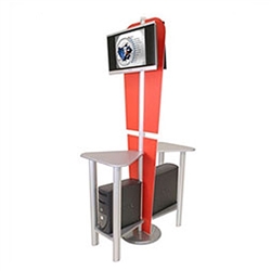 Tradeshow Monitor Kiosk - Monitor Stand - Linear Kit 5. The Linear Monitor Kiosk is the perfect complement to your linear back wall displays. Adding excitement and attention to your trade show booth with these sleek attractive Linear Monitor Kiosk