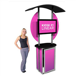 Trade show Monitor Kiosk Stand and Cabinet Modular Linear Kit 01 Compliment your Linear Trade Show Display while adding excitement and attention to your trade show booth with these sleek attractive Linear Monitor Trade Show Kiosk Kit