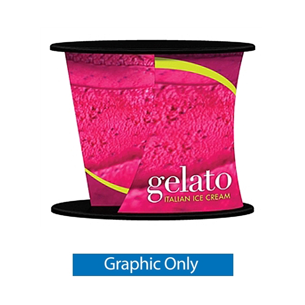 Formulate Counter Ellipse Tradeshow Display couple lightweight hardware with printed stretch silicone edge fabric graphics (SEG) to create funky and functional reception stands. Tables and bases are available in four colored finishes ï¿½ silver,