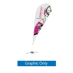 Promotional flags get your message noticed with motion!  Custom printed 9ft Zoom Flex Small single-sided Teardrop outdoor flags are perfect outside retail stores, at trade shows, expos, fairs, and more.