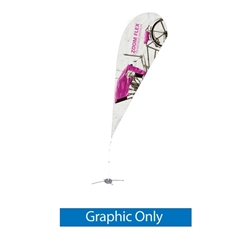Promotional flags get your message noticed with motion!  Custom printed 12ft Zoom Flex Medium single-sided Teardrop outdoor flags are perfect outside retail stores, at trade shows, expos, fairs, and more.