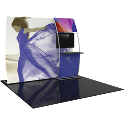 OrbusFormulate VC7 10ft Vertically Curved Fabric Backwall with Table and Monitor Mount offers a large format graphic area to get you noticed at your events! 10ft Formulate Tension Fabric Displays feature 15 different layouts to choose from!