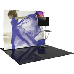 Orbus Formulate VC9 10ft Vertically Curved Fabric Backwall with Stand-off Monitor Mount and Table offers a large format graphic area to get you noticed at your events! Formulate Tension Fabric Backwall Displays feature 15 different layouts to choose from!