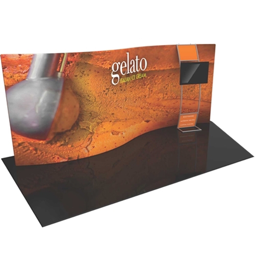 Orbus Formulate 20 WSC3 20ft Serpentine Curved Double Sided Fabric Display with stand-off monitor mount, offers a large format Single Sided graphic area to get you noticed at your trade show! We offer Formulate fabric trade show banners