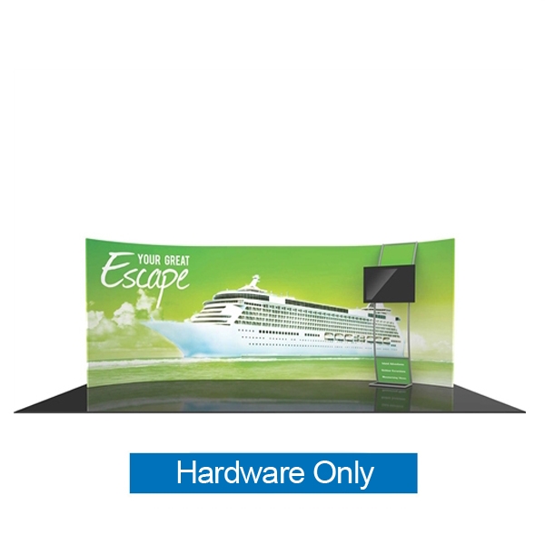 Formulate 20 WH3 20ft Horizontally Curved Booth Tension Fabric Display with Stand-off Monitor Mount Ladder offers a large format graphic area to get you noticed at your events! New dimension to your trade show exhibit with fabric back wall display
