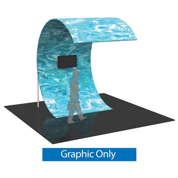 The Formulate Surf Wall Graphic trade show exhibit is a C-shaped multimedia display. With an organic, curved shape sustained by supporting legs, and a monitor mount for a monitor/TV, the Surf makes a distinctive statement in any space.