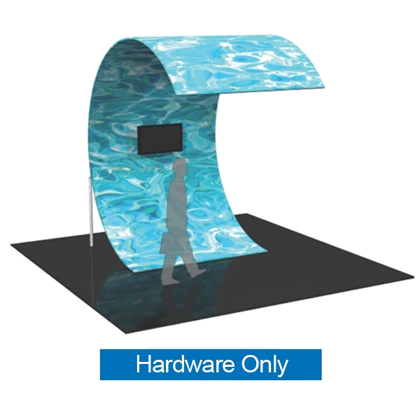 The Formulate Surf Wall Tension Fabric Graphic Display Hardware Only is a C-shaped multimedia display. With an organic, curved shape sustained by supporting legs, and a monitor mount for a monitor/TV, the Surf makes a distinctive statement in any space.