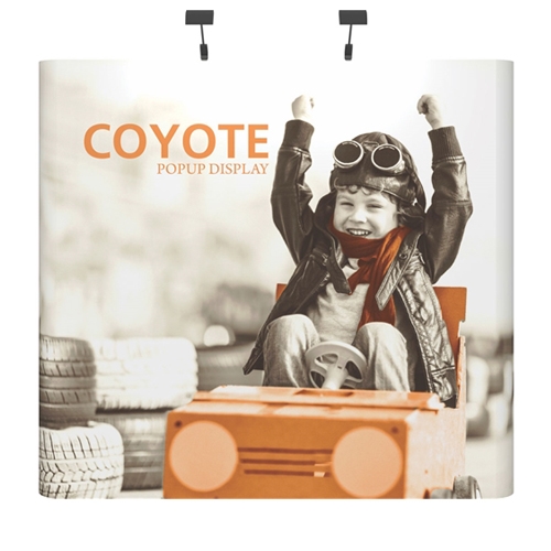 Deluxe Coyote Straight Full Graphic Muralc Pop Up Trade Show 10ft (4x3) Floor Booth combines strength and reliability with style and ease of use. Named popup because of its small to large pop-up action, this type of display system