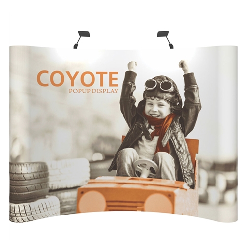 Deluxe Coyote Curved Frame Full Graphic Mural Pop Up Trade Show 8ft (3x3) Floor Fast Exhibit Kits combines strength and reliability with style and ease of use. Named popup because of its small to large pop-up action, this type of display system