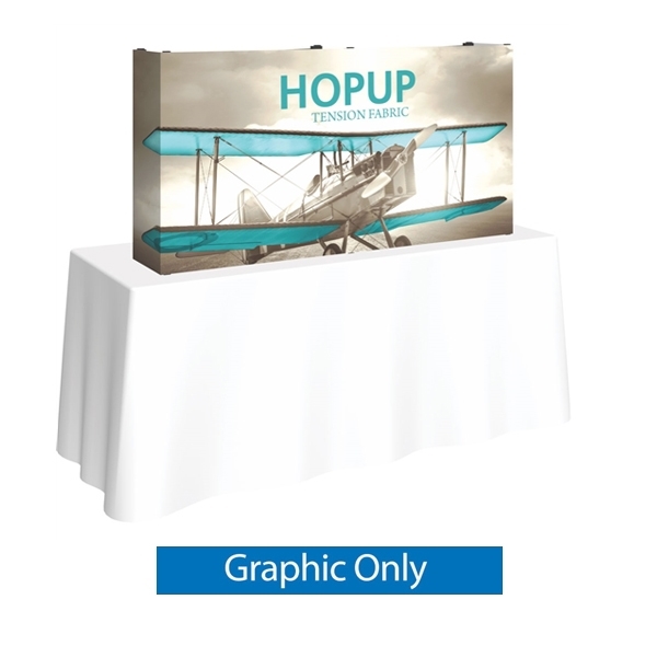 5ft HopUp Straight Tabletop Display Full Fitted Graphic Only. HopUp Display has a light weight, heavy duty frame that holds a fabric graphic mural. Durable stretch fabric graphic stays attached to the HopUp frame for fast and efficient use.