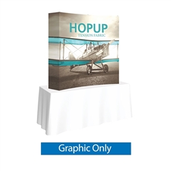 5ft x 5ft HopUp Curved Tabletop Display Full Fitted Graphic Only. HopUp Display has a light weight, heavy duty frame that holds a fabric graphic mural. Durable stretch fabric graphic stays attached to the HopUp frame for fast and efficient use.