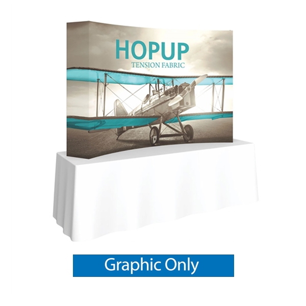 Full Fitted Graphic for 8ft HopUp Curved Tabletop Display. HopUp Display has a light weight, heavy duty frame that holds a fabric graphic mural. Durable stretch fabric graphic stays attached to the HopUp frame for fast and efficient use.