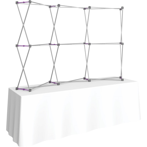 8ft Curved HopUp 3x2 Tabletop Fabric Display Hardware Only is the instant trade show table top solution! Hopup is an all new light weight yet heavy duty frame that suspends a fabric graphic image