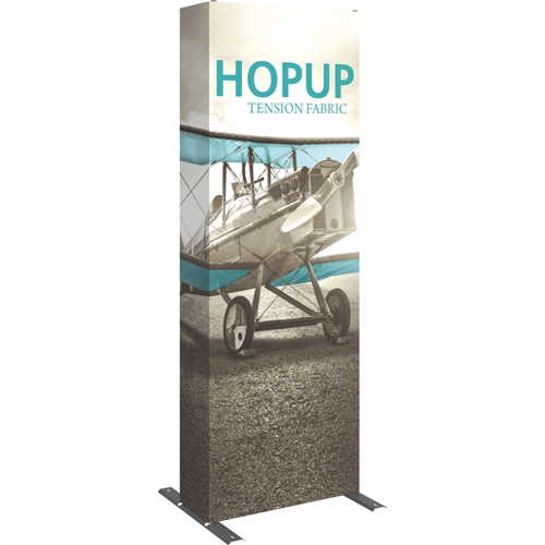 30in HopUp Straight 1x3 Tension Fabric Display with Full Fitted Graphic has a light weight, heavy duty frame that holds a fabric graphic mural. It sets up in seconds and can be packed away just as quickly. Durable stretch fabric graphic stays attached