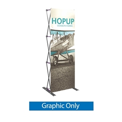 Front Graphic for 30in HopUp Straight 1x3 Tension Fabric Display. It has a light weight, heavy duty frame that holds a fabric graphic mural. It sets up in seconds and can be packed away just as quickly. Durable stretch fabric graphic stays attached