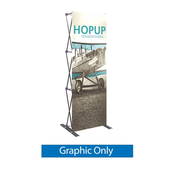 Front Graphic for 30in HopUp Straight 1x3 Tension Fabric Display. It has a light weight, heavy duty frame that holds a fabric graphic mural. It sets up in seconds and can be packed away just as quickly. Durable stretch fabric graphic stays attached