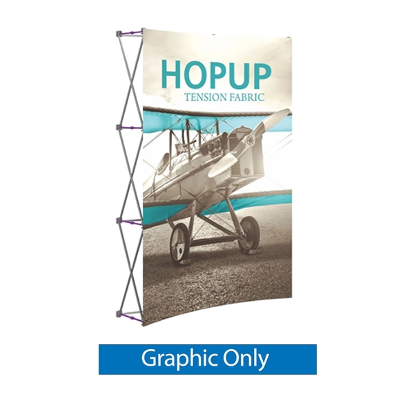 Front Graphic for 5ft Hopup Floor 2x3 Curved Fabric Display. 5ft Hop Up Back Wall Trade Show Display mixes state-of-the-art design with unmatched convenience. Printed fabric trade show displays, exhibit booths and accessories