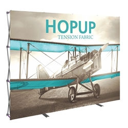 10ft Hopup Floor 4x3 Straight Fabric Display with Front Graphic is a lightweight, heavy duty pop up frame to support an integrated fabric tension graphic mural. HopUp Tension Fabric Displays Ideal For Trade Shows & Retail Industry