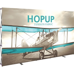 12ft Hopup Floor 5x3 Straight Fabric Display with Front Graphic is the largest among Hop Up trade displays, making it the perfect way to stand out against the competition. HopUp has a light weight, heavy duty frame that holds a fabric graphic mural