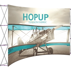 12ft Hopup Floor 5x3 Curved Fabric Display with Front Graphic is the largest among Hop Up trade displays, making it the perfect way to stand out against the competition. HopUp has a light weight, heavy duty frame that holds a fabric graphic mural